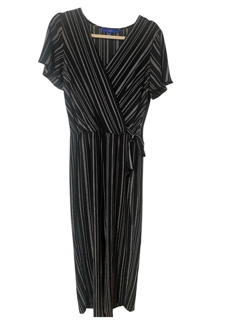 Apt. 9 Romper Black  with White Dot-Stripe Pattern